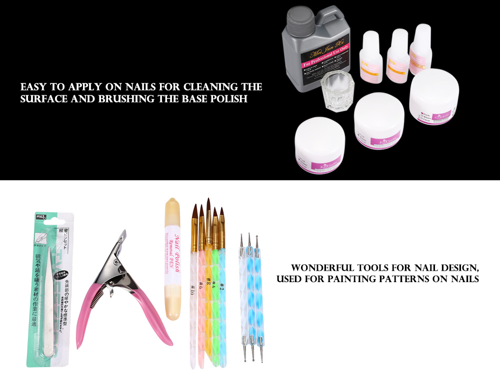 DIY Nail Decorations Manicure Set Buffer Glue Acrylic Glitter Powder Liquid File Tips Pen Tool Kit