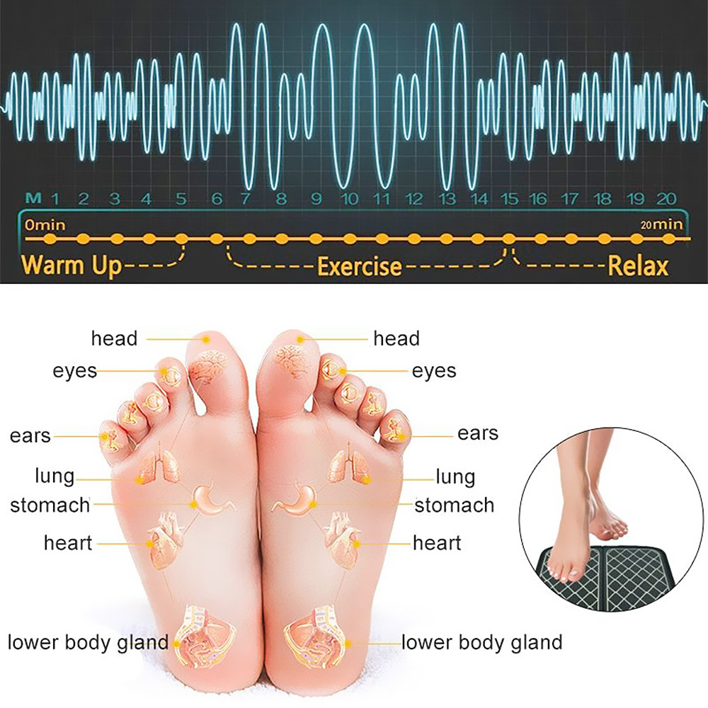Electric Foot Massager Pad Feet Muscle Stimulator Foot Massage Mat Improve Blood Circulation Alleviate Pain Health Care - Black